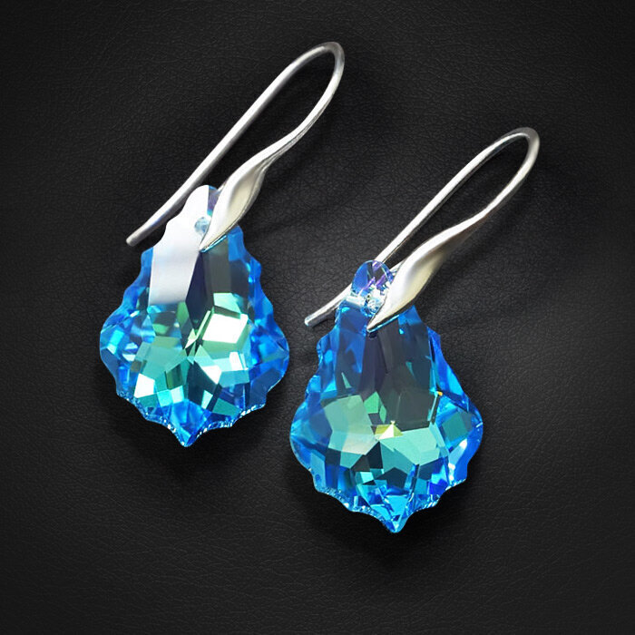 Sudraba auskari "Baroka IV (Aquamarine Blue AB)" ar Swarovski™ kristāliem cena un informācija | Auskari | 220.lv