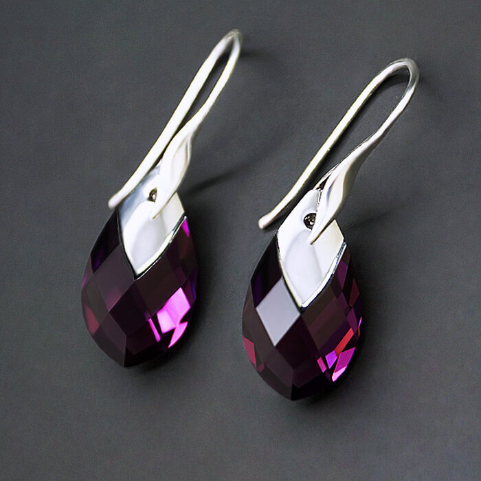 Sudraba auskari "Baroka II (Amethyst Light Chrome)" ar Swarovski™ kristāliem cena un informācija | Auskari | 220.lv