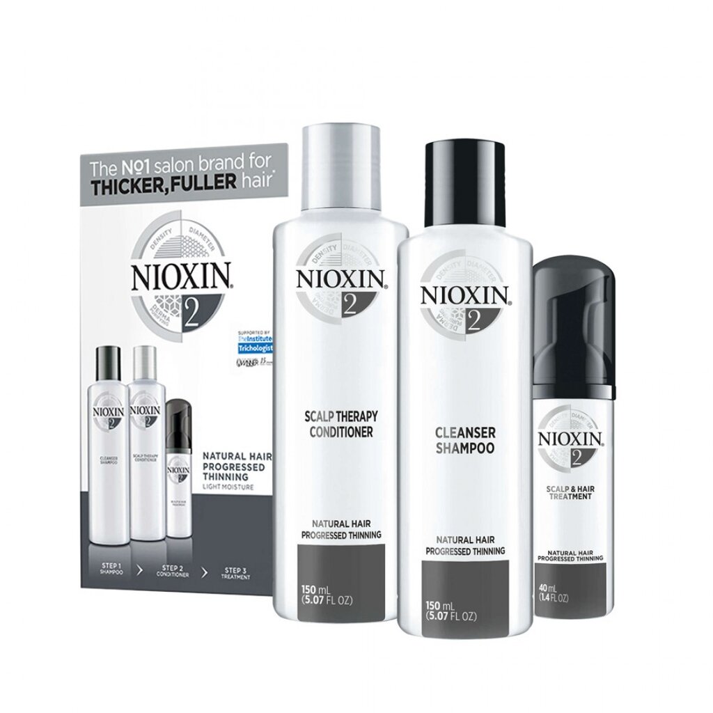 Retu dabīgo matu kopšanas līdzekļu komplekts Nioxin System 2: šampūns 150 ml + kondicionieris 150 ml + serums 40 ml cena un informācija | Šampūni | 220.lv