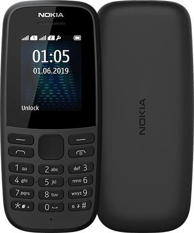 Nokia 105 (2019), 4 MB, Dual SIM, Black cena un informācija | Mobilie telefoni | 220.lv