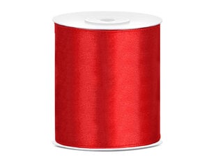 Атласная ленточка, красная, 100 мм/25 м, 1 шт/25 м цена и информация | Упаковочные материалы для подарков | 220.lv