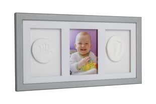 Trīskāršs rāmja un māla komplekts Baby HandPrint, pelēks cena un informācija | Mazuļa nospiedumi | 220.lv