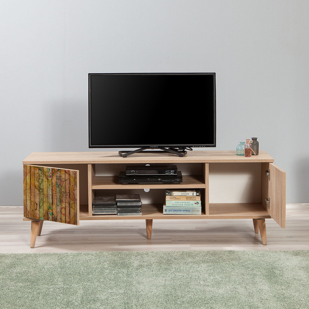 TV galdiņš Selsey Smartser 140 cm, brūns/daudzkrāsains cena un informācija | TV galdiņi | 220.lv