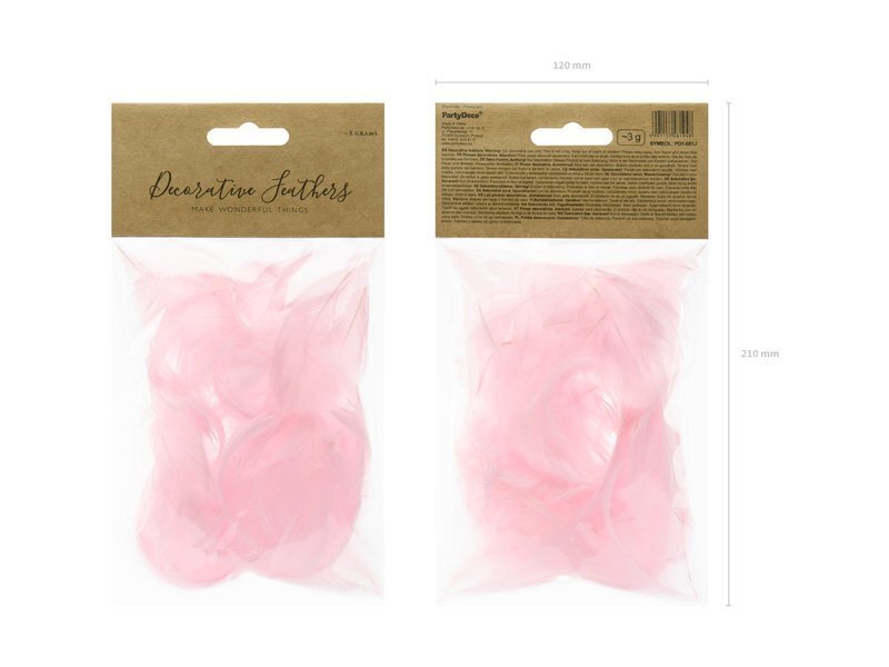Dekoratīvas spalvas, gaiši rozā, 5-8 cm, 3 g cena un informācija | Svētku dekorācijas | 220.lv