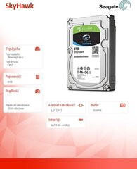 Жесткий диск SEAGATE Desktop SkyHawk Guardian (3,5'/8 ТБ/SATA/5900 об/мин) цена и информация | Внутренние жёсткие диски (HDD, SSD, Hybrid) | 220.lv