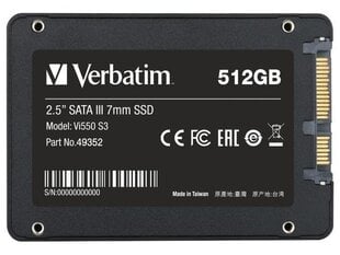 Drive Verbatim VI550 S3 49352 (512 GB ; 2.5 Inch; SATA III) цена и информация | Внутренние жёсткие диски (HDD, SSD, Hybrid) | 220.lv