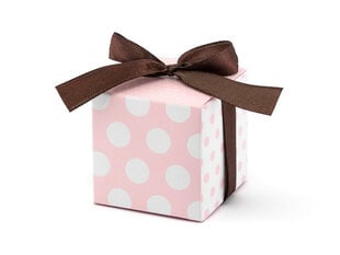 Декоративные коробки для лакомств, розовые в белый горошек и ленточкой коричневого цвета, 5х5х5 см, 1 упак/ 10 шт цена и информация | Праздничная одноразовая посуда | 220.lv