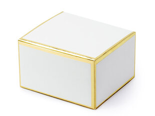 Dekoratīvas kastītes saldumiem, baltas ar zelta krāsas maliņām, 6x3,5x5,5 cm, 1 iepak./10 gab. cena un informācija | Vienreizējie trauki | 220.lv