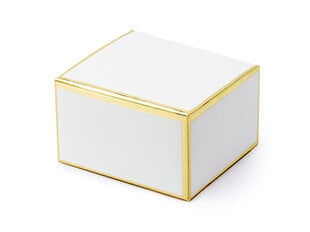 Dekoratīvas kastītes saldumiem, baltas ar zelta krāsas maliņām, 6x3,5x5,5 cm, 1 iepak./10 gab. cena un informācija | Vienreizējie trauki | 220.lv