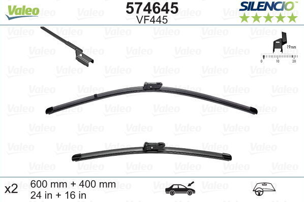 Valeo Silencio VF445 600/400mm stikla tīrītāju kompl. SEAT, CITROEN, FIAT, FORD, OPEL, RENAULT cena un informācija | Logu slotiņas | 220.lv