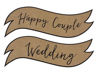 Papīra plāksnītes ar uzrakstu Happy Couple/Wedding, brūnas, 55x19 cm, 1 pac/2 gab цена и информация | Праздничные декорации | 220.lv