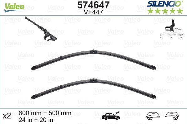 Valeo Silencio VF447 600/500mm stikla tīrītāju kompl. BMW X5 E70, BMW X6 E71/72 cena un informācija | Logu slotiņas | 220.lv