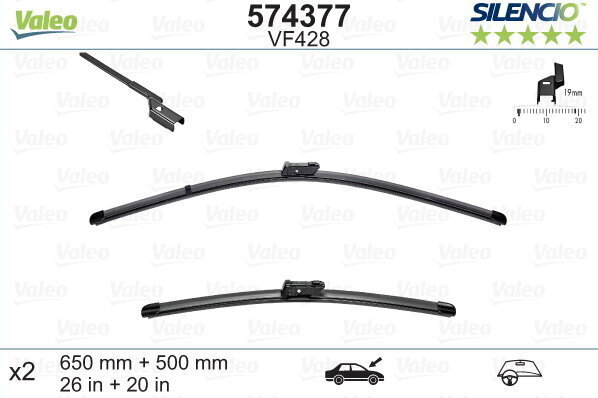 Valeo Silencio VF428 650/500mm tīrītāju kompl. VOLVO, BMW, LEXUS цена и информация | Logu slotiņas | 220.lv