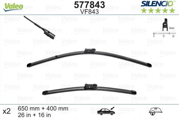 Valeo Silencio VF843 650/400mm stikla tīrītāju kompl. SEAT, BMW, CITROEN, OPEL cena un informācija | Logu slotiņas | 220.lv