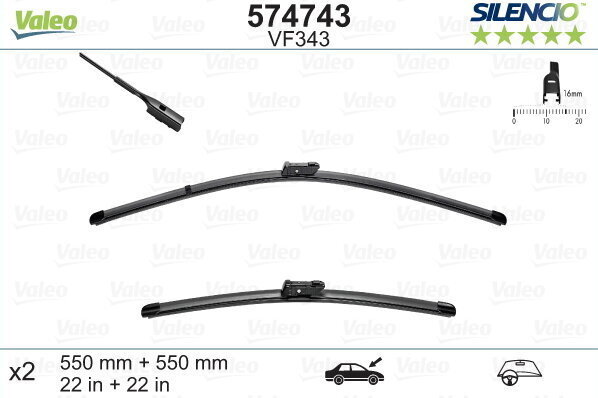 Valeo Silencio VF343 550/550mm stikla tīrītāju kompl. VW BEETLE FLAT BLADE цена и информация | Logu slotiņas | 220.lv
