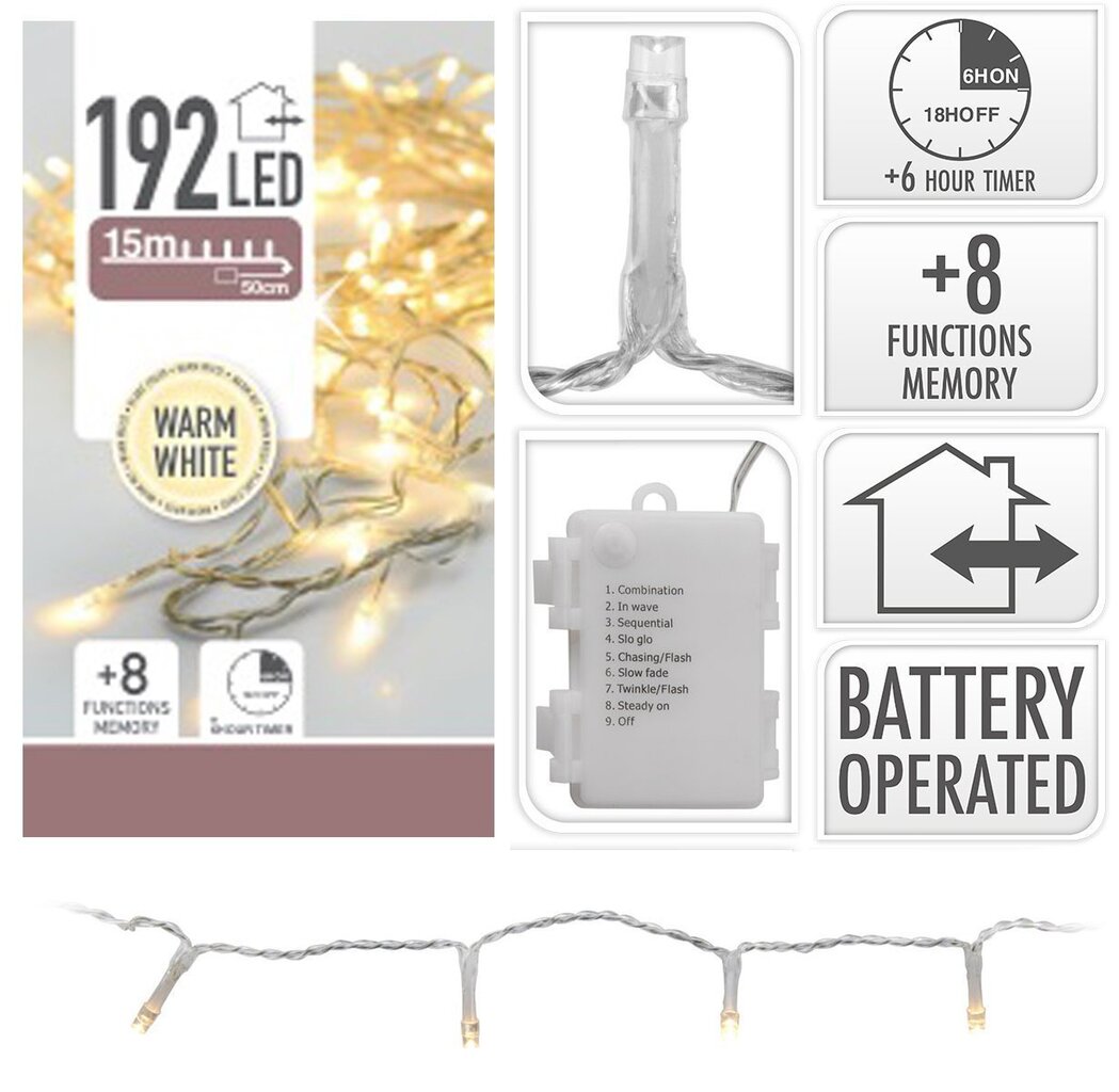 Ziemassvētku virtene, 192 LED cena un informācija | Ziemassvētku lampiņas, LED virtenes | 220.lv