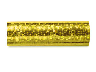 Hologrāfiska dekoratīvā lente, zeltaina, 3,8m (1 iepak 18 gab) cena un informācija | Dāvanu saiņošanas materiāli | 220.lv