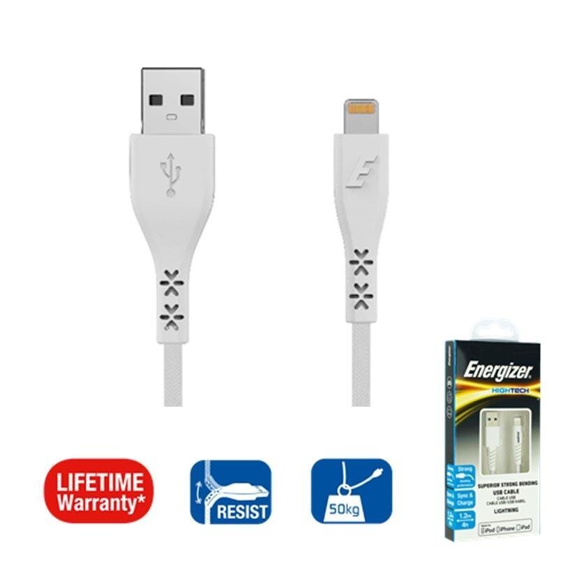 Energizer Hardcase Lightning Lifetime USB 1.2m, Balts цена и информация | Savienotājkabeļi | 220.lv