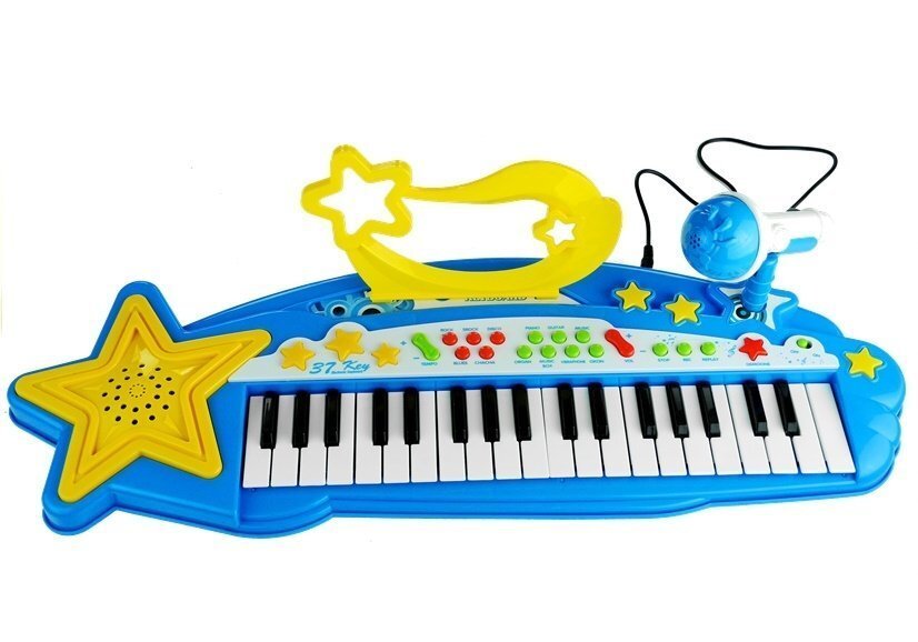 Klavieres ar mikrofonu, MP3 un tabureti, 37 taustiņi, zils cena un informācija | Attīstošās rotaļlietas | 220.lv