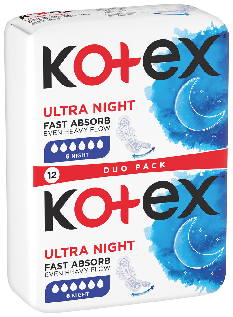 KOTEX Ultra Hig. paketes Overnight 12gab cena un informācija | Tamponi, higiēniskās paketes, ieliktnīši | 220.lv