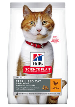 Hill's Science Plan Young Adult Sterilised Cat sausā barība ar vistu kaķiem, 3kg cena un informācija | Sausā barība kaķiem | 220.lv