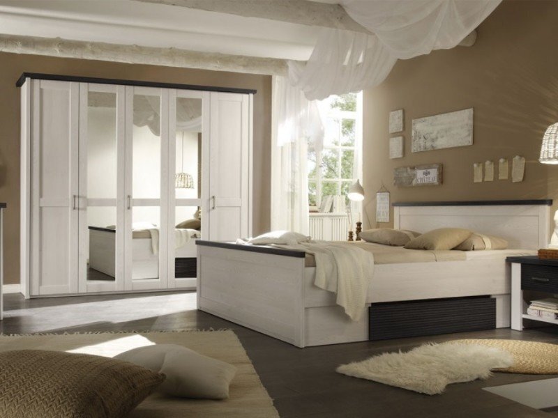 Guļamistabas mēbeļu komplekts BRW Luca 180 cm, balts/melns