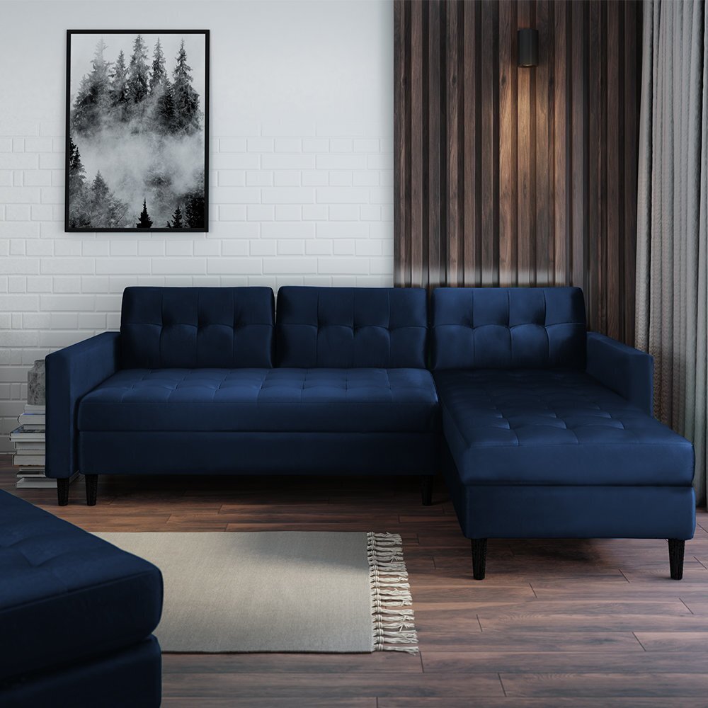 Stūra dīvāns Selsey Kopenhaga Monolith 77 ar pufu, zils cena un informācija | Stūra dīvāni | 220.lv