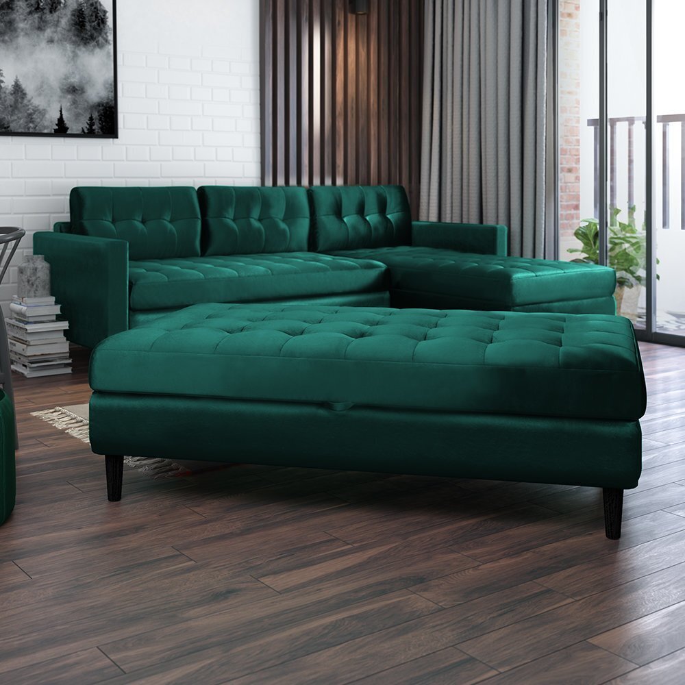 Stūra dīvāns Selsey Kopenhaga Monolith 37 ar pufu, zaļš cena un informācija | Stūra dīvāni | 220.lv