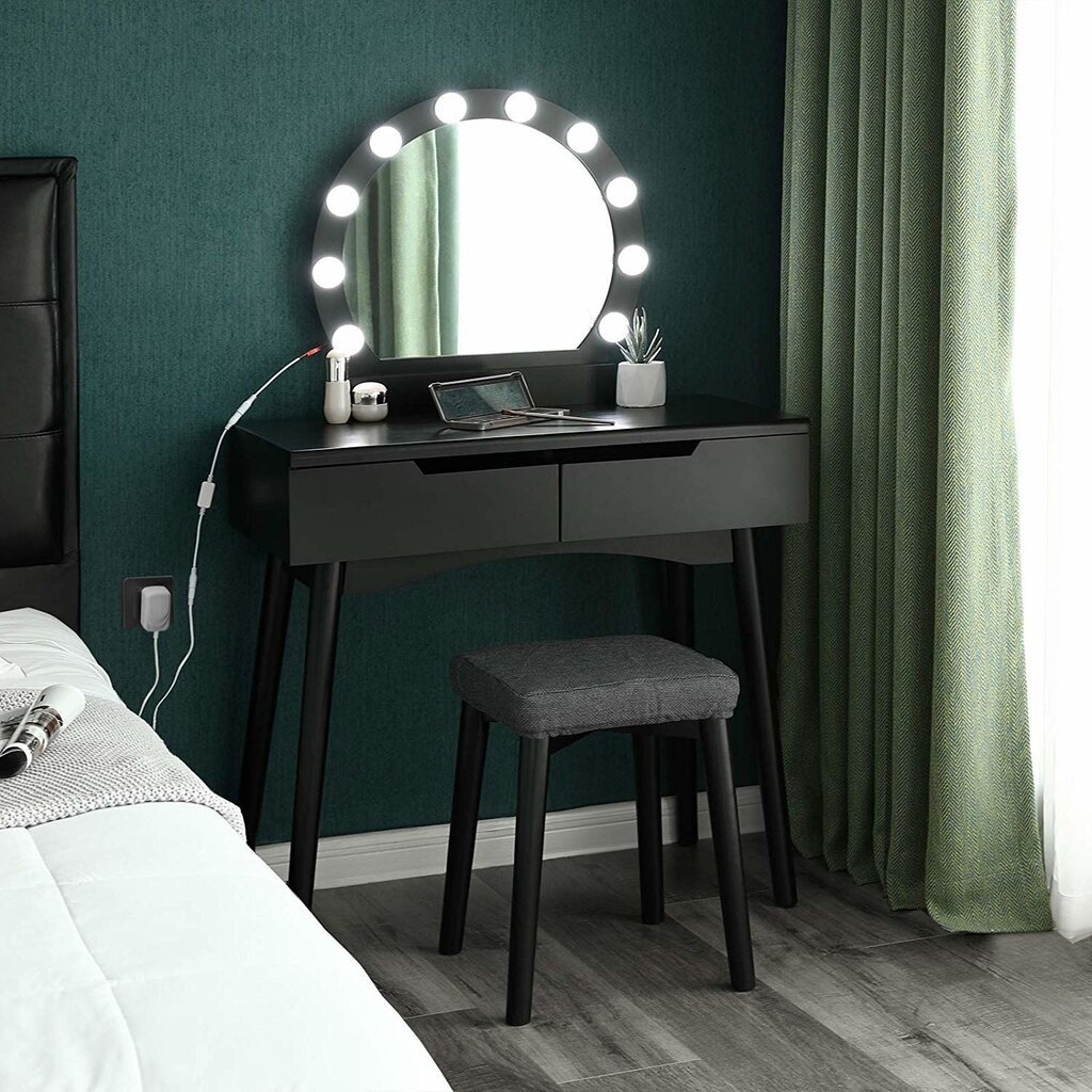 Tualetes galdiņš Selsey Gaga ar spoguli, melns cena un informācija | Kosmētikas galdiņi | 220.lv