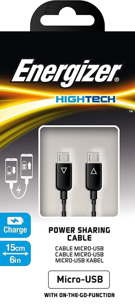 Energizer Hightech Micro-USB Power Sharing Cable 15cm (C12MCMCABK4), Melns cena un informācija | Savienotājkabeļi | 220.lv