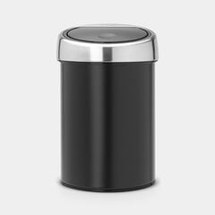 Brabantia корзина для мусора Touch Bin®, 3 л, черная цена и информация | Мусорные баки | 220.lv