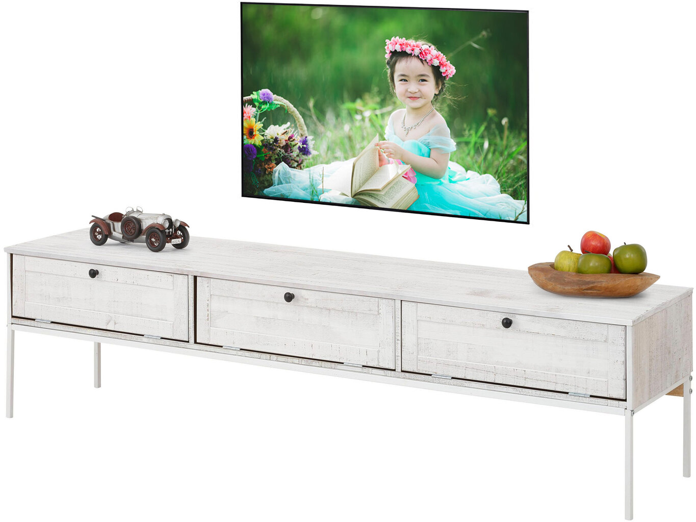 TV skapītis Notio Living Freya 3D, balts cena un informācija | TV galdiņi | 220.lv