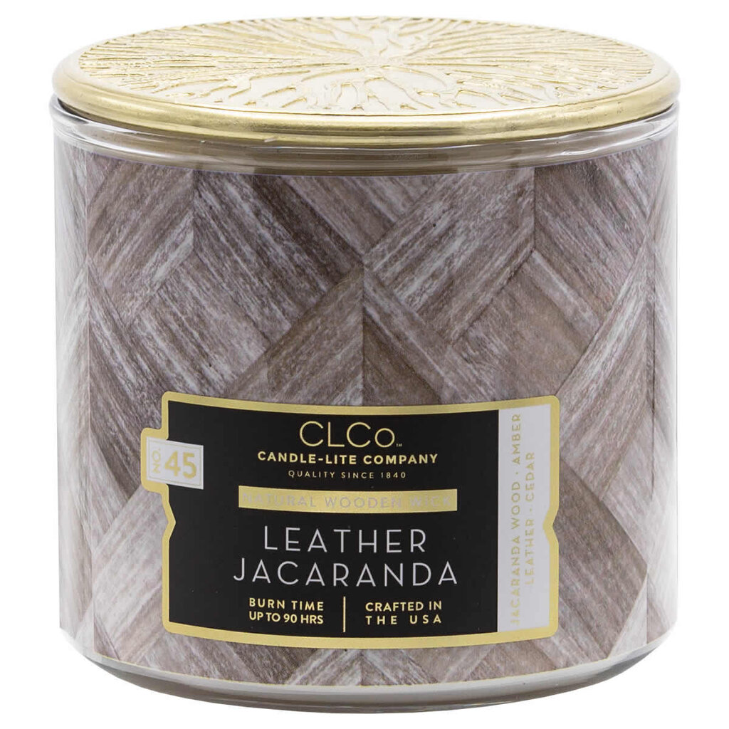 Candle-Lite aromātiska svece ar vāciņu Leather Jacaranda, 396 g цена и информация | Sveces un svečturi | 220.lv