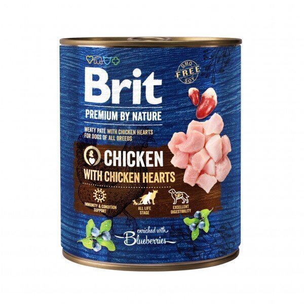 Brit Premium by Nature Chicken with Hearts konservi suņiem 800g cena un informācija | Konservi suņiem | 220.lv