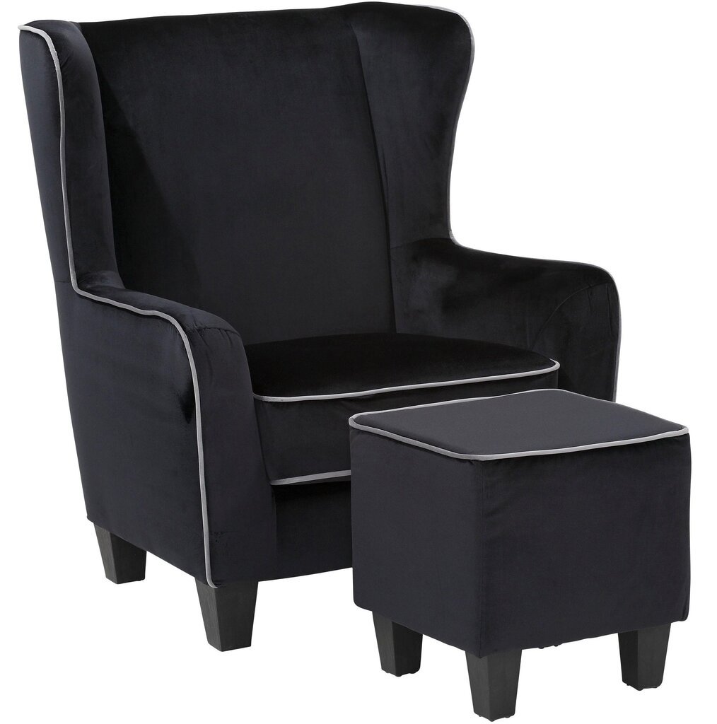 Krēsls ar pufu Notio Living Paprika Velvet, melns/pelēks cena un informācija | Atpūtas krēsli | 220.lv