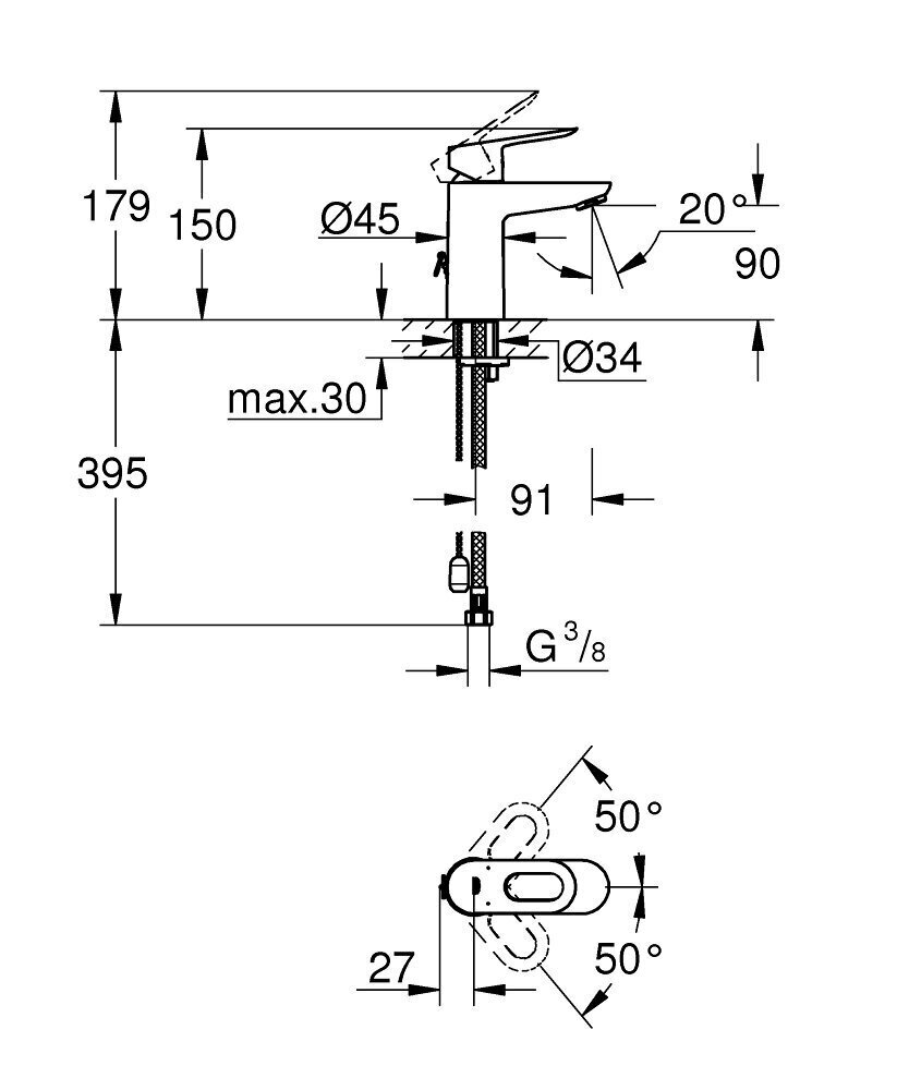 Grohe BauLoop S izmēra vienas sviras izlietnes jaucējkrāns цена и информация | Jaucējkrāni | 220.lv