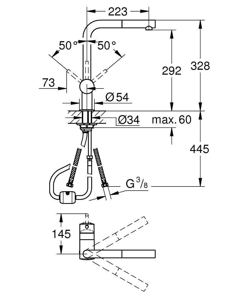 Grohe Minta virtuves jaucējkrāns ar izvelkamu dušu un par 360° rotēšanas diapazonu 32168000 цена и информация | Ūdens maisītāji virtuvei | 220.lv