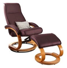 Atzveltnes krēsls ar kāju balstu Notio Living Paprika Pu, sarkanā/ozola krāsā cena un informācija | Atpūtas krēsli | 220.lv