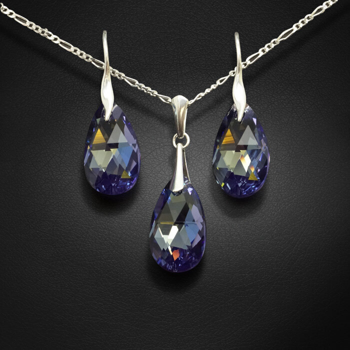 Sudraba komplekts "Baroka (Tanzanite AB)" ar Swarovski™ kristāliem cena un informācija | Rotaslietu komplekti | 220.lv