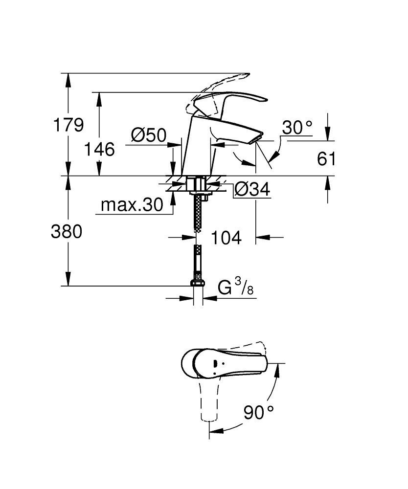 Grohe Eurosmart izlietnes jaucējkrāns cena un informācija | Jaucējkrāni | 220.lv