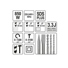 Perforators Yato SDS Plus 850W 3J (YT-82122) cena un informācija | Perforatori | 220.lv