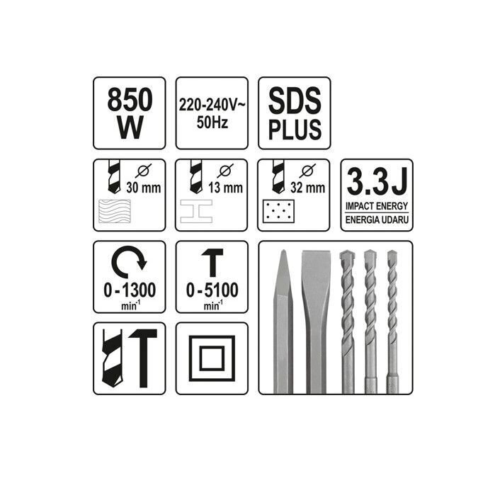 Perforators Yato SDS Plus 850W 3J (YT-82122) cena un informācija | Perforatori | 220.lv