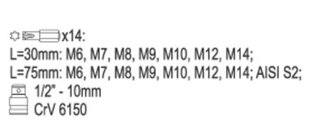 Uzgaļu komplekts Yato Ribe M5-M14 (YT-0419), 15 gab. cena un informācija | Rokas instrumenti | 220.lv