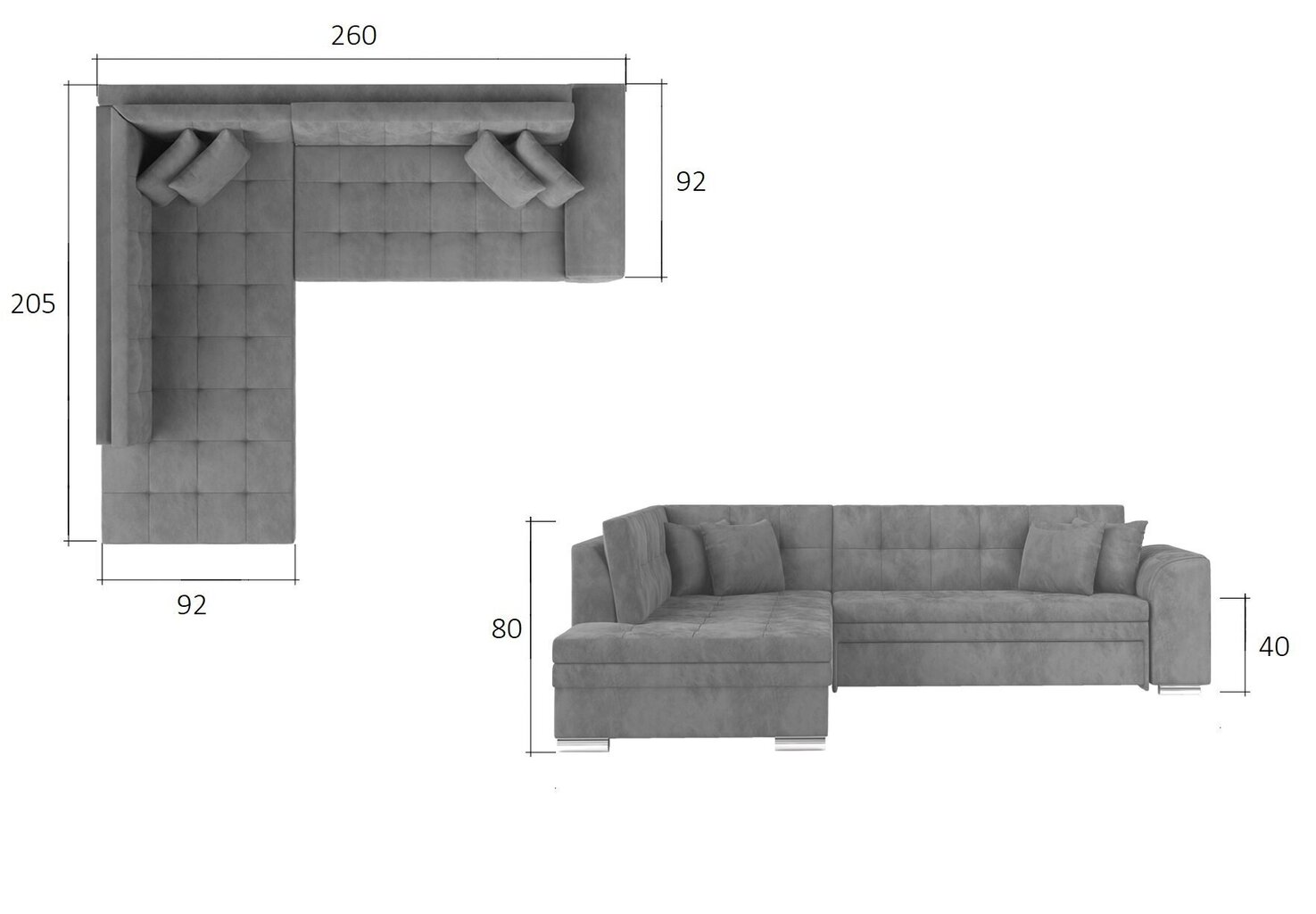 Stūra dīvāns Pieretta, melns/balts cena un informācija | Stūra dīvāni | 220.lv