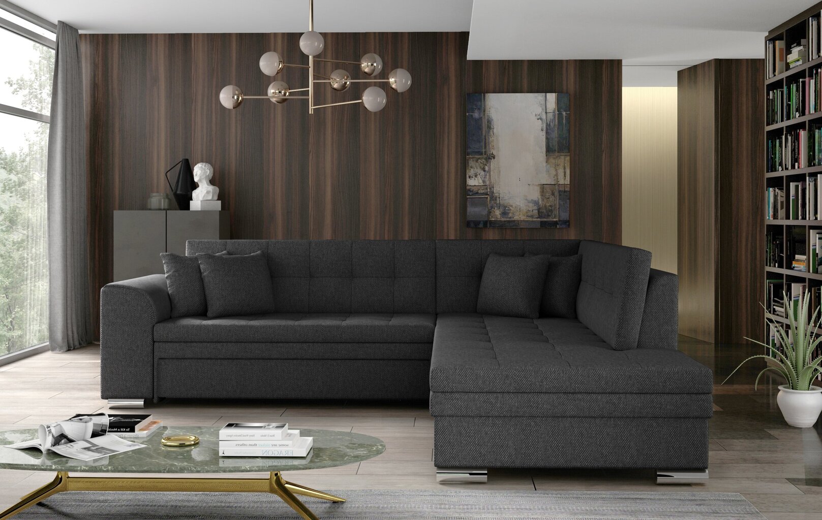 Stūra dīvāns Pieretta, tumši pelēks cena un informācija | Stūra dīvāni | 220.lv