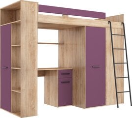 Divstāvu gulta Meblocross Verana P, 200x90 cm, ozola krāsas/violeta cena un informācija | Bērnu gultas | 220.lv