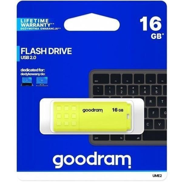 Zibatmiņa GOODRAM 16 GB UME2 USB 2.0, dzeltena cena un informācija | USB Atmiņas kartes | 220.lv