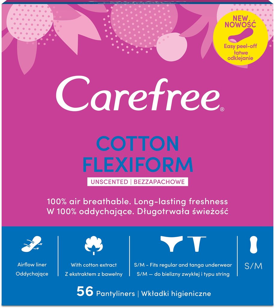 CAREFREE Flexiform ieliktnīši, 56 gab. цена и информация | Tamponi, higiēniskās paketes, ieliktnīši | 220.lv