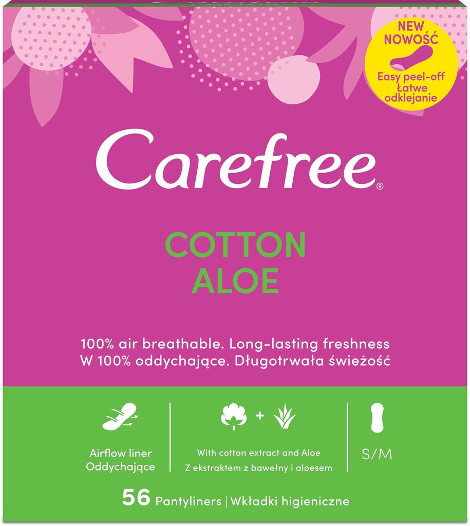 CAREFREE Aloe ieliktnīši, 56 gab. cena un informācija | Tamponi, higiēniskās paketes, ieliktnīši | 220.lv