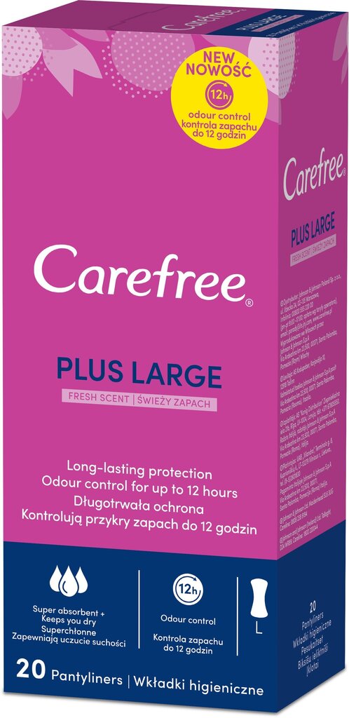 CAREFREE Large Fresh ieliktnīši, 20 gab. cena un informācija | Tamponi, higiēniskās paketes, ieliktnīši | 220.lv